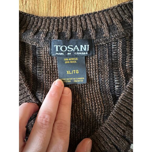 Tosani Vtg Brown Patterned Cosby Sweater Size Large - Picture 2 of 6